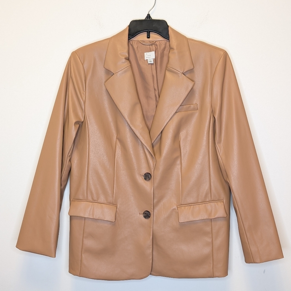 A New Day Women's Faux Leather Relaxed Fit Blazer Camel - Picture 3 of 14